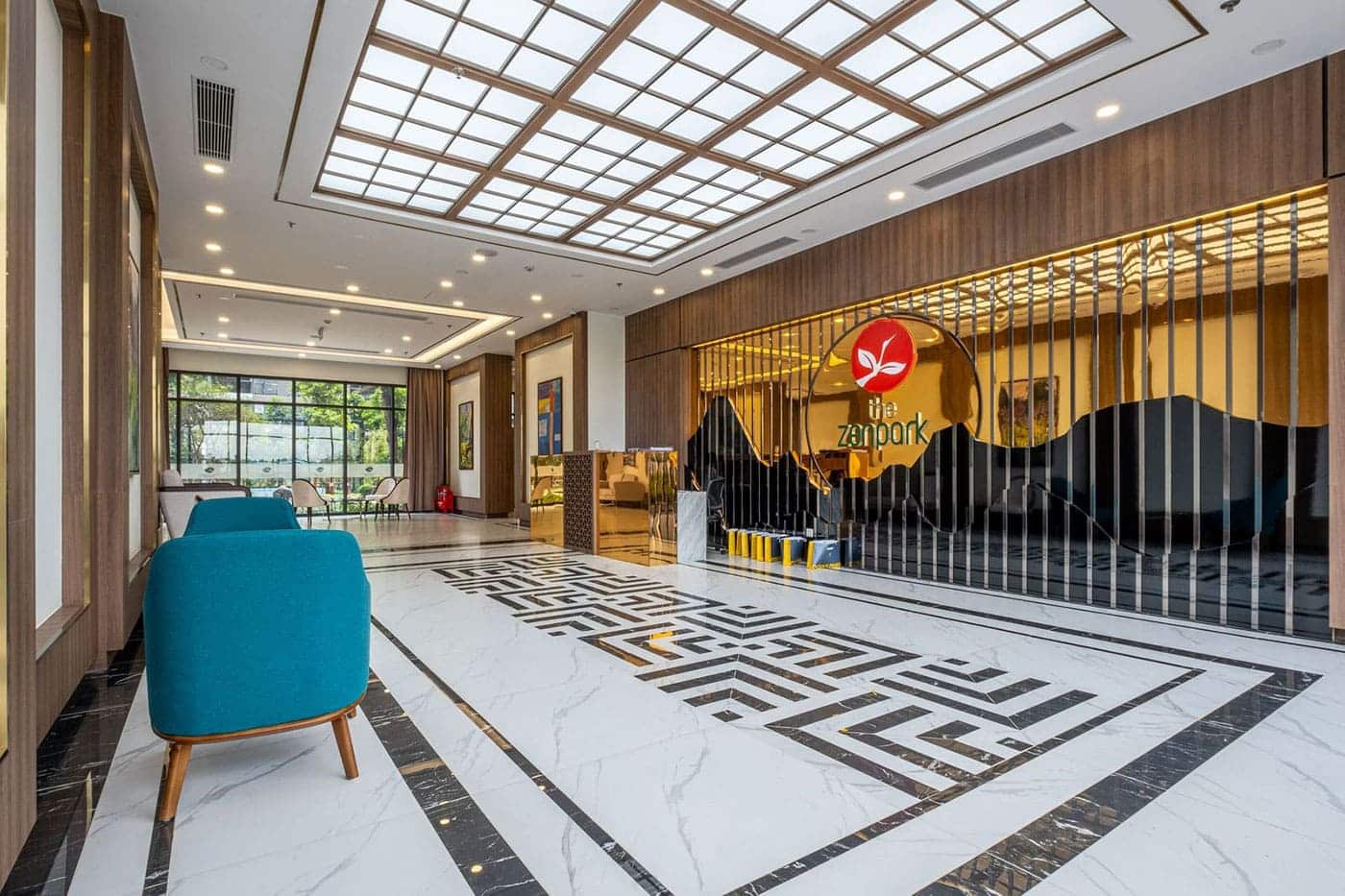 Khu vực sảnh lễ tân của tòa căn hộ R1.01 The Zenpark dự án Vinhomes Ocean Park.