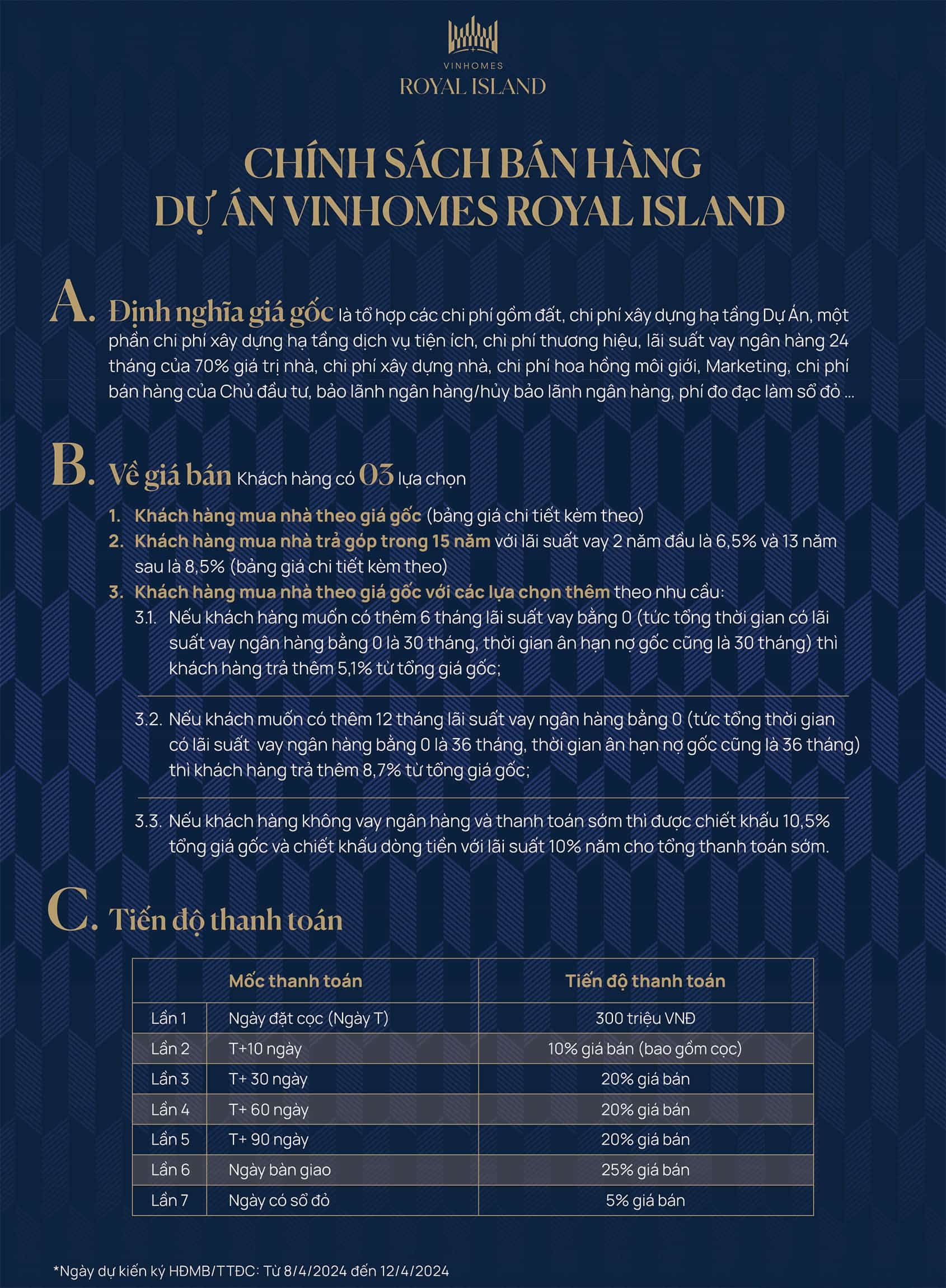 Chính sách bán hàng dự án Vinhomes Royal Island.