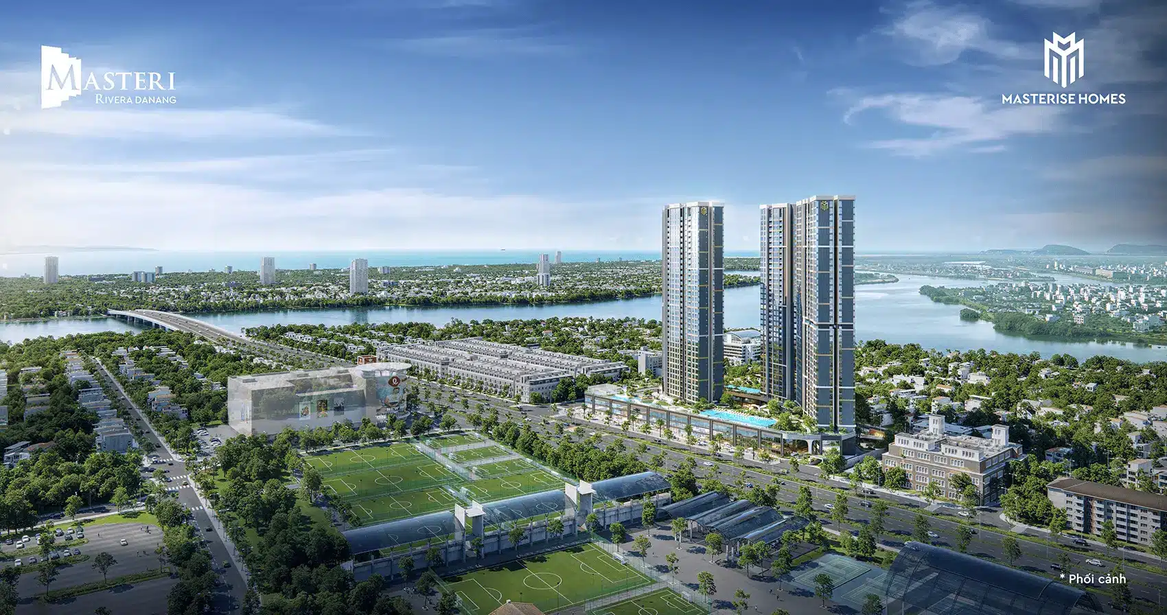 Dự án Masteri Rivera Đà Nẵng với hai tòa tháp 39 tầng, tầm nhìn thoáng đạt, nằm tại trung tâm quận Hải Châu.
